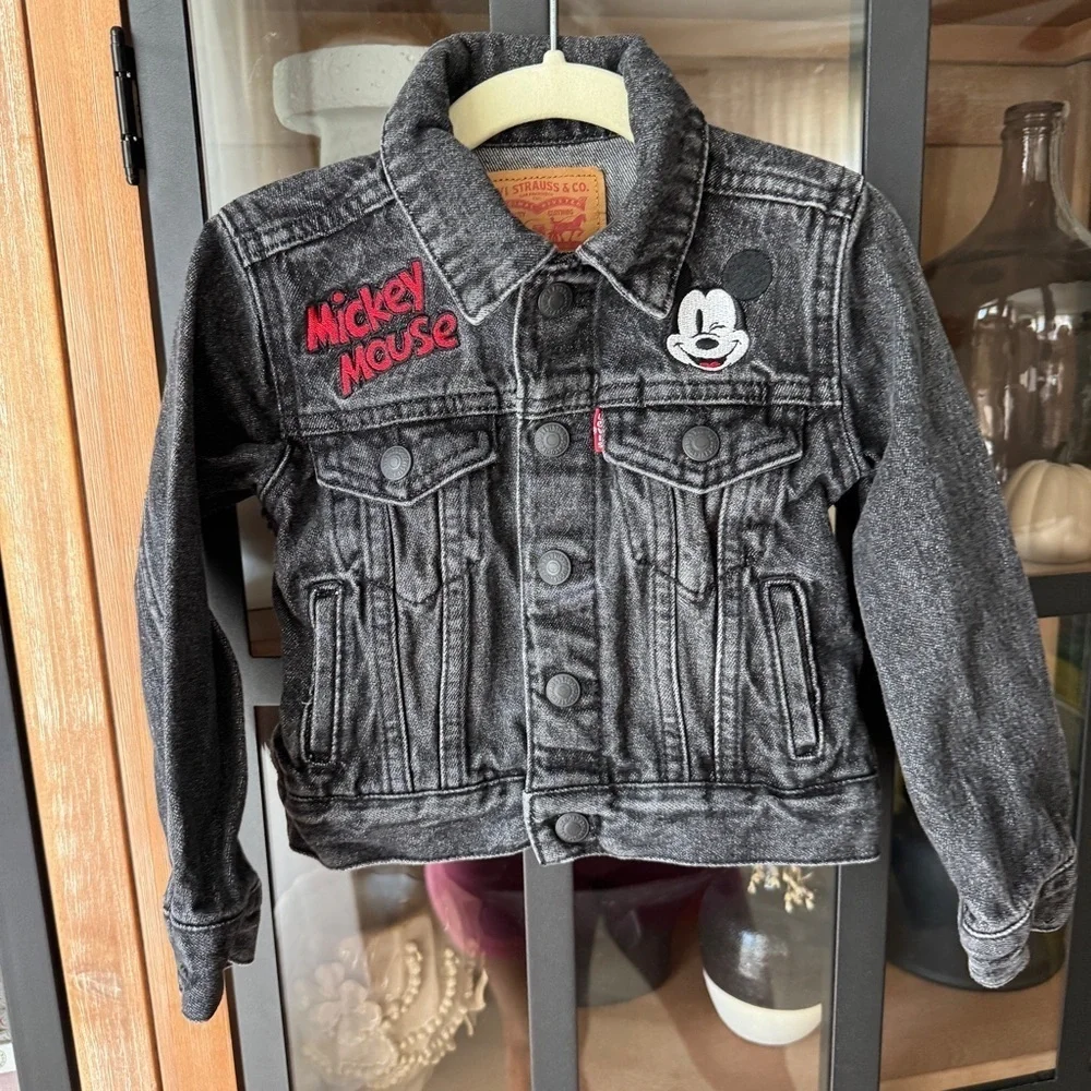 Levi’s Mickey Mouse embroidered denim jacket button toddler disney charcoal